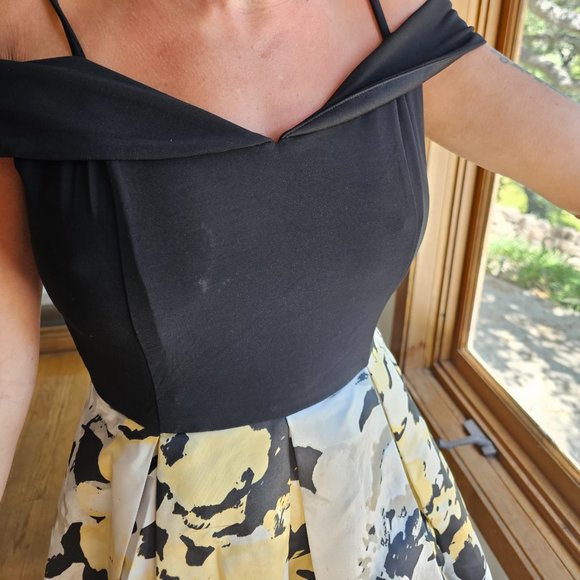 MARINA Yellow & Black Printed Mikado High Low Gown sz 6. - Picture 8 of 8